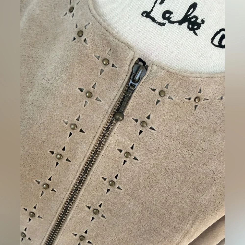 Cabela's‎ Blazer Studded Full Zip Suede Leather Tan Sz L Boho western Core